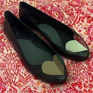 Mel by MELISSA Space Love jelly ballet flats with silver grey metallic hearts